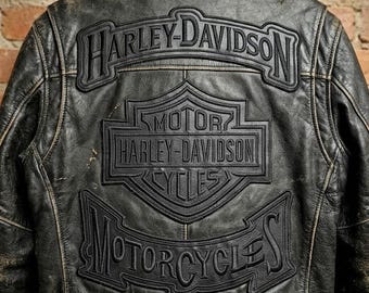 harley Davidson Black artificial leather with embroidery patch set of 3 iron on