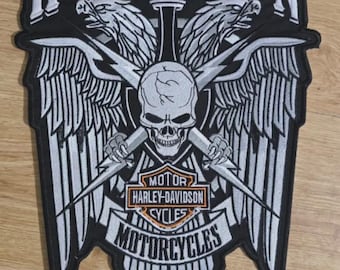 Harley davidson WINGS SKULL Large Back Patch for custom biker vest