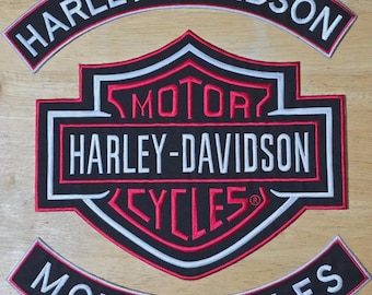 Harley-Davidson Red Rockers Embroidery Patch Set (3 Pieces) – Iron-On Jackets, Vests