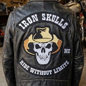 Juego de parches Iron Skulls MC: Bordado "Ride Without Limits" para chaquetas