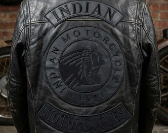 Indian Motorcycles 1901 Black Leather Embroidery Patch Set (3 Pcs) – Biker Jackets Vests
