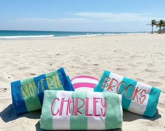Custom Embroidered Beach Towel; 28 x 58 Striped Pool Towel