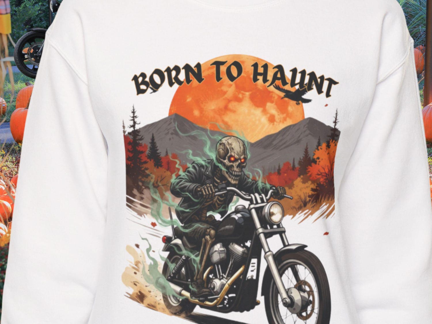 Skeleton Biker Halloween Sweatshirt, Vintage Halloween Sweatshirt, Unisex Sweatshirt, Biker Crewneck Sweatshirt, Gothic Graphic Sweatshirt