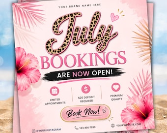 Folleto de reservas de verano, folleto de reservas de julio, folleto de reservas de trenzas DIY, folleto de rebajas de verano de trenzas, folleto de ofertas de verano, plantilla editable de Canva