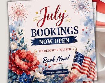 Folleto de salón de belleza para el 4 de julio: Ofertas del Día de la Independencia, Temas Patrióticos (Plantilla digital de Canva para descargar)