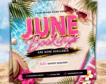 Folleto de reservas de verano / Folleto de ofertas especiales de verano junio/julio / Folleto de rebajas de verano / Peluquero/a / Técnico/a de pestañas / Maquillador/a / Técnico/a de uñas / Folleto de rebajas