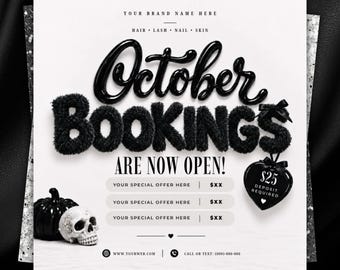 October Booking Flyer, Halloween Booking Flyer Template, Hair Lash Nail Salon Appointment Canva Template, Halloween Event Flyer, Canva