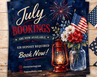 Folleto de salón de belleza para el 4 de julio: Ofertas del Día de la Independencia, Tema Clásico (Plantilla de Canva para descarga digital)