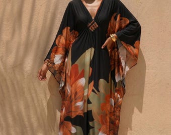Kaftano boho in rayon, copricostume da spiaggia, abito lungo oversize, abbigliamento da resort tropicale