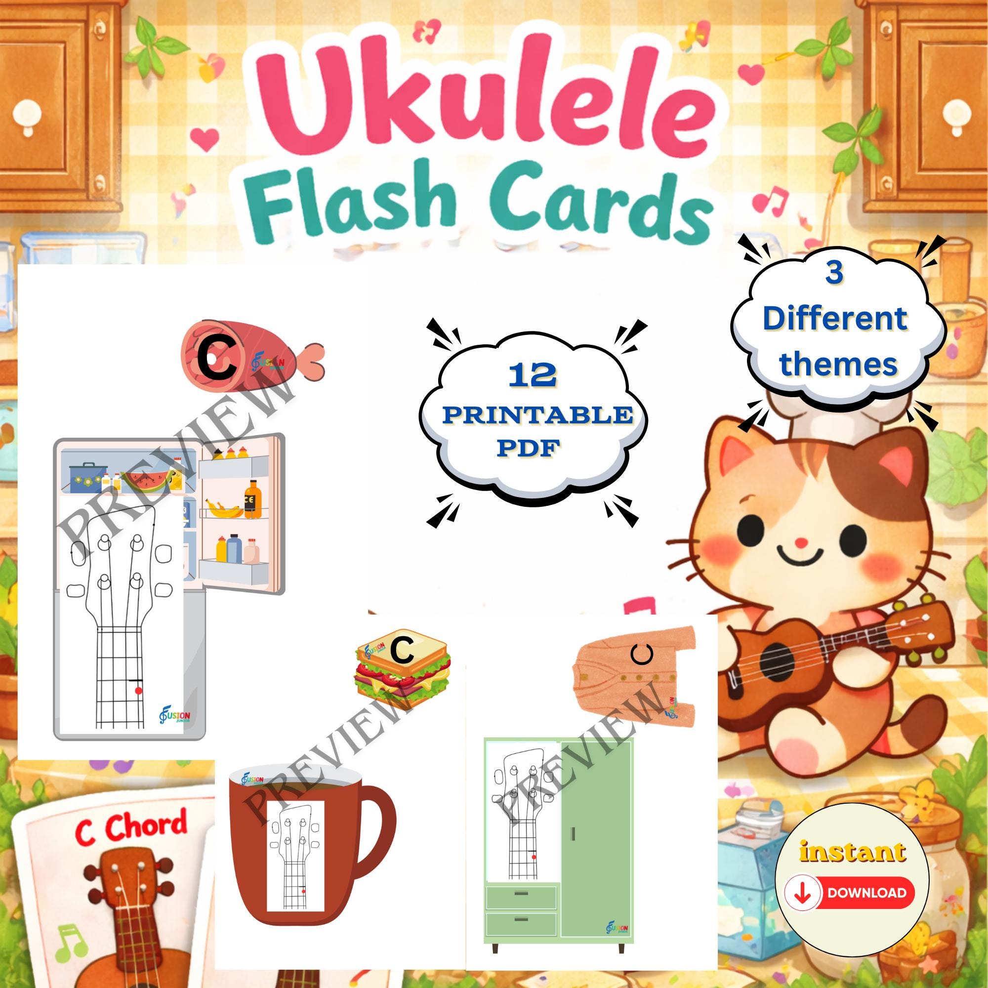 Ukulele Flash Cards Printable , Preschool Fun - Etsy