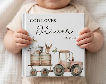 Personalized Baby Book, Watercolor Farm Theme Storybook, Baptism Gift for Boy or Girl, Cristian Bedtime Book, Gift for Godson or Goddaughter