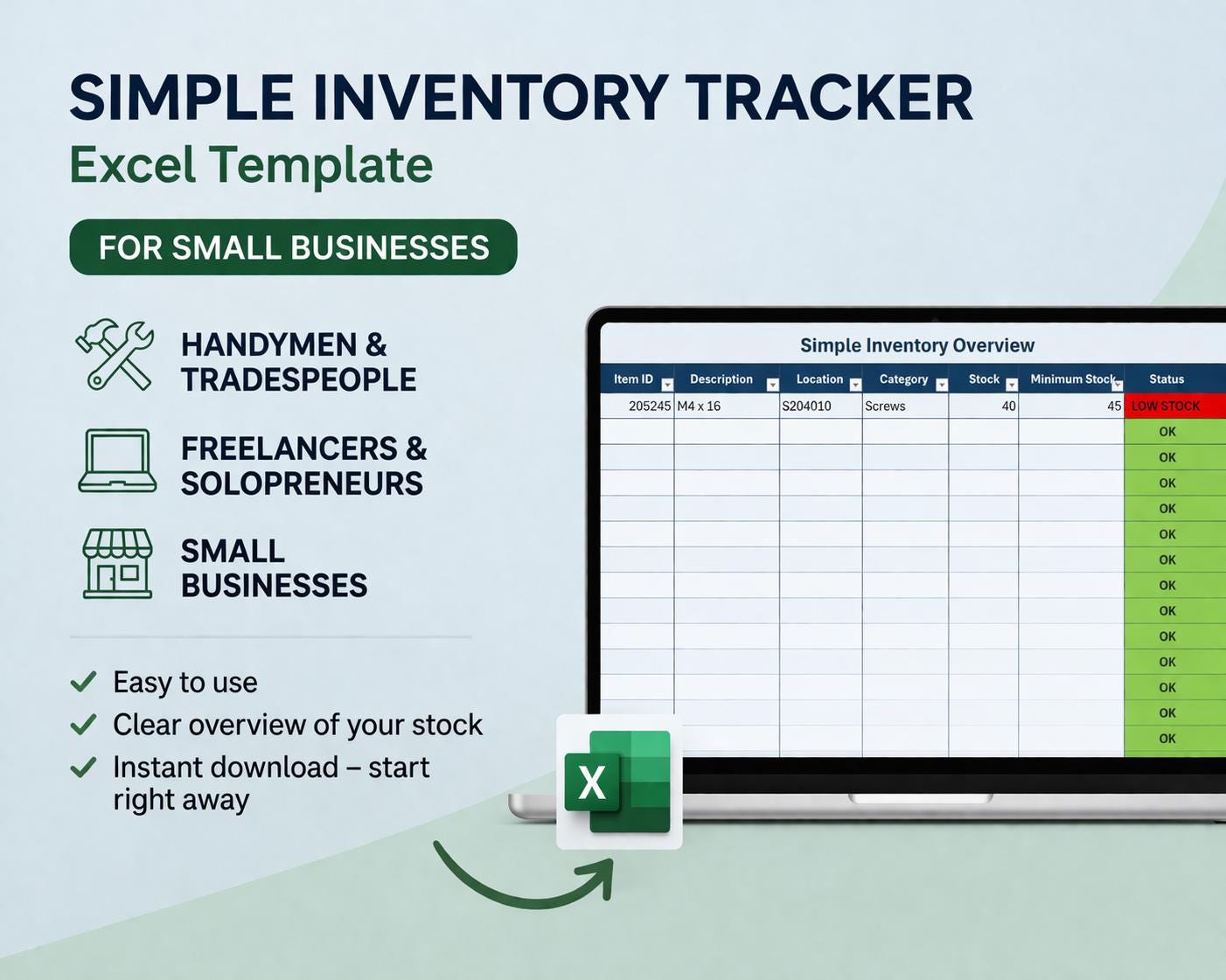 Simple Inventory Tracker Excel Template | Stock Management Spreadsheet ...