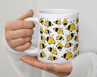 Taza divertida con diseño de abejas / Taza de café de cerámica con diseño original de abeja