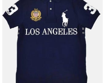 90S Vintage Polo Ralph Lauren PRL Club Big Logo Blue T-shirt Size
