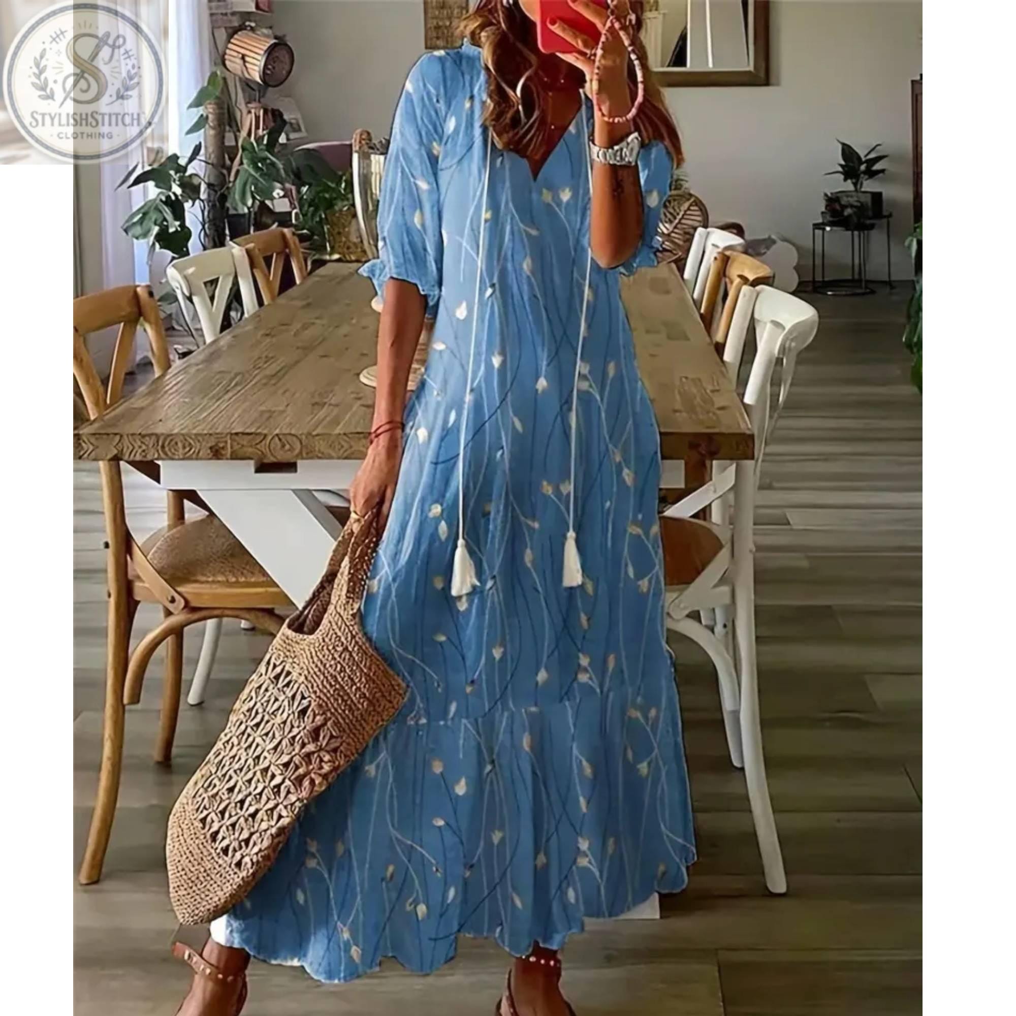 Blue Boho Maxi Dress - Etsy