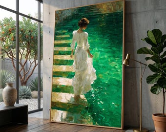 Joaquín Sorolla Elegant Woman in White Dress Canvas Wall Art, Light and Shadow, Impressionist Style, Classic Spanish Reproduction
