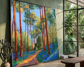 David Hockney Style Woodland Path Canvas, Bright Forest Landscape Wall Art, Colorful Nature Scene, Modern Artistic Home Decor