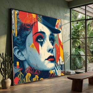 Emotional Circus Clown Portrait Canvas, Colorful Abstract Wall Art, Modern Pop Art Canvas, Dramatic Face Decor, Ready to Hang Art Print
