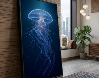Ethereal Jellyfish Canvas Wall Art, Glowing Marine Creature, Nautical Decor