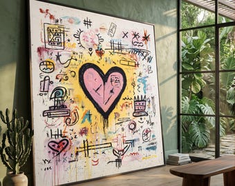 Abstract Heart Graffiti Canvas, Urban Street Art Wall Decor, Modern Expressionist Canvas, Colorful Love Symbol Artwork
