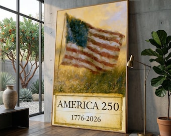 Vintage American Flag Canvas, Patriotic Wall Art, USA Independence Celebration, Historical Anniversary Decor, 250 Years Commemoration Canvas