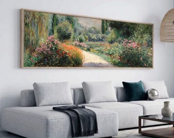 Tranquil Garden Path Canvas, Colorful Floral Landscape Wall Art, Nature Scene Canvas Decoration, Vibrant Flower Garden Print