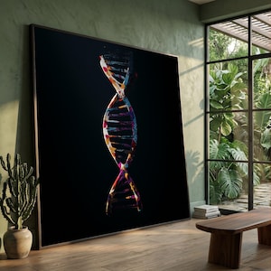 Illuminated DNA Helix Canvas Wall Art, Colorful Molecular Structure, Science Decor, Modern Abstract Canvas, Genetics Theme Art for Home