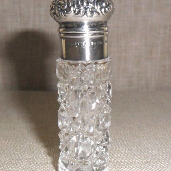 Vintage Sterling Silver and Cut Glass Crystal UNGER BROS. Flacon/Scent perfume Bottle c. 1900s