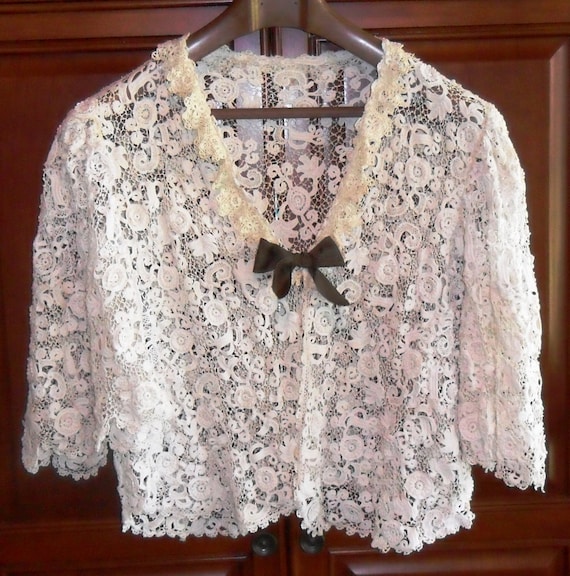 Vintage Victorian Irish Crochet Lace Jacket  c. E… - image 1