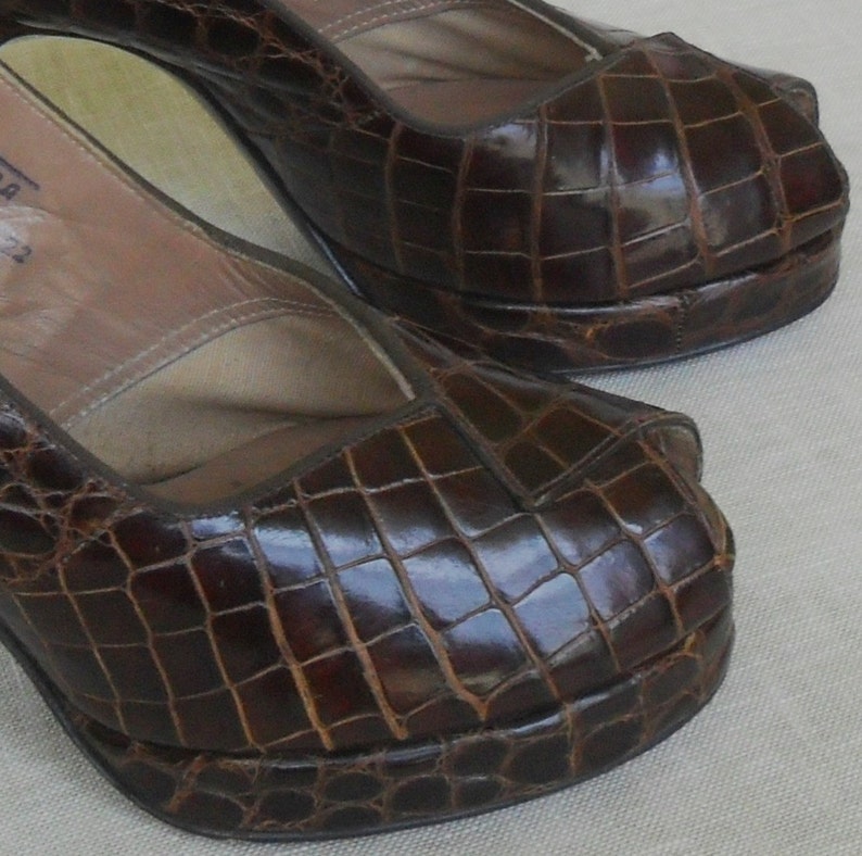 Vintage 1940s Natural Alligator Sling Back Peep Toe Platform Shoes - Etsy