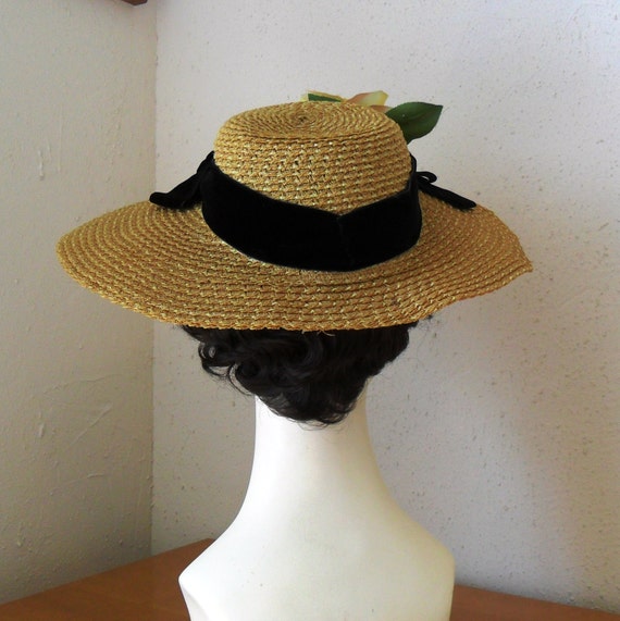 Vintage Garden Party Straw Hat with Silk Flower c… - image 3