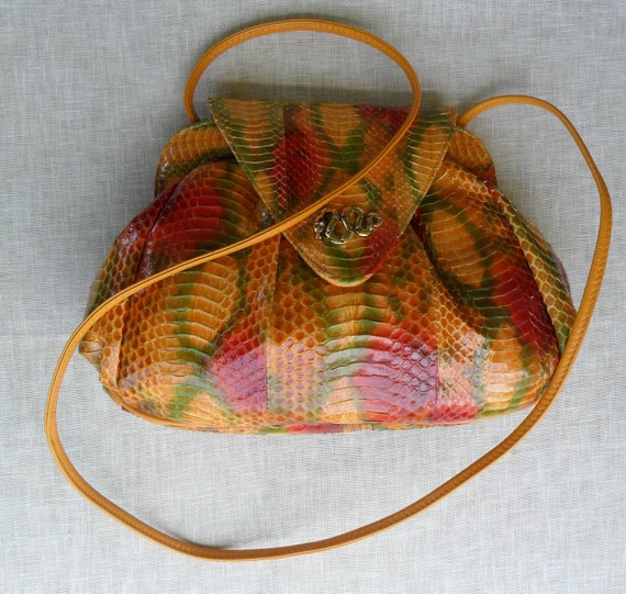 Vintage J. Renee Snakeskin Shoulder Handbag c.197… - image 1