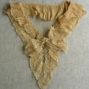 Delicate Antique Victorian Lace Silk Chiffon Collar with Cotton Lace and Austrian Crystals c. 1890&#39;s