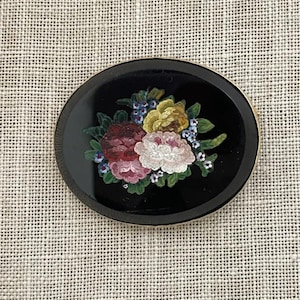 Antique Victorian  Roman Micro-Mosaic Floral Brooch with 14k Gold and Noir Belge c. Late 1800s