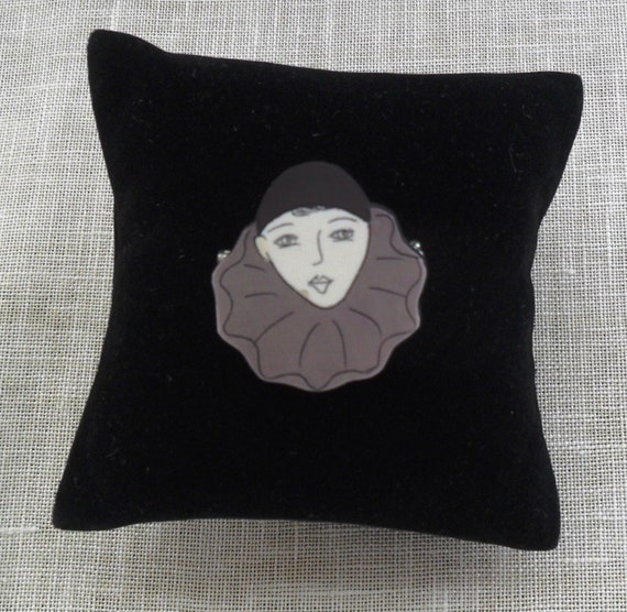 RARE and Vintage Galalith "Pierrot" Brooch c. 192… - image 2