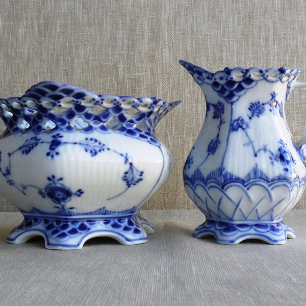 Vintage Royal Copenhagen Full Lace Border Creamer and Sugar Set c.1950's