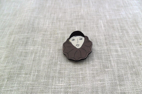 RARE and Vintage Galalith "Pierrot" Brooch c. 192… - image 3