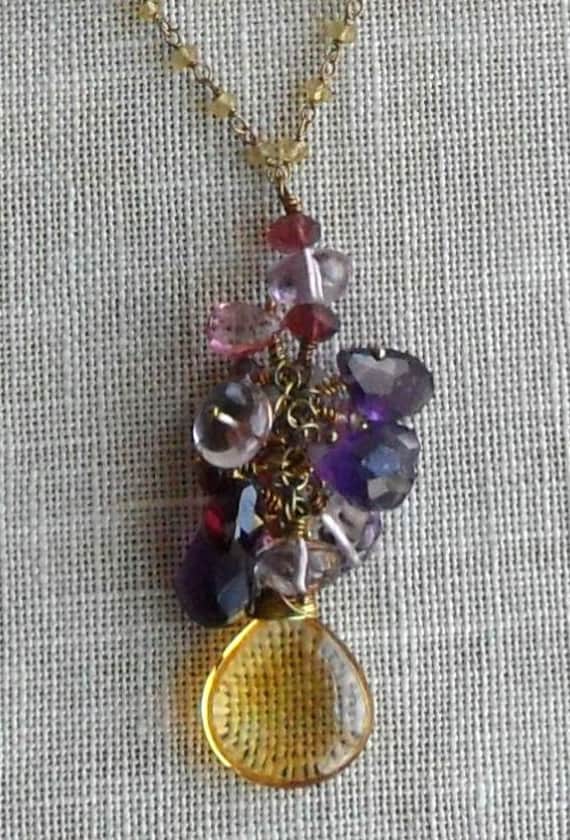 Delicate and Dramatic Gemstone Necklace with Amet… - image 1