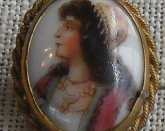 Miniature Portrait Painted on Porcelain Cabochon c. Late 1800's