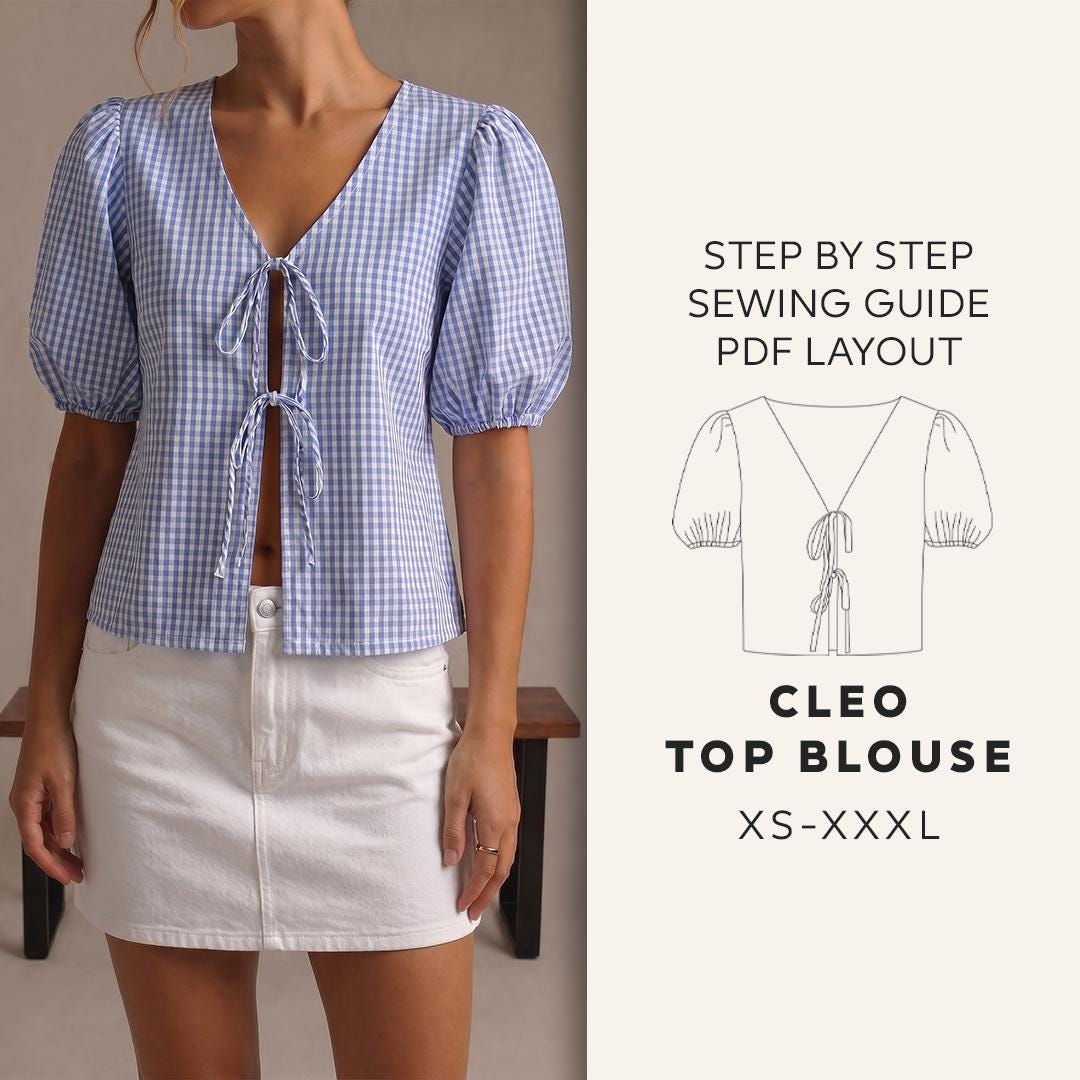 Front Tie Top Pattern | Puff Sleeve Blouse Pattern | Summer Top Pattern ...