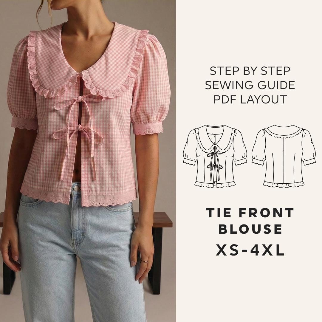 Puff Sleeve Blouse Sewing Pattern | Tie Front Blouse PDF | Summer Top ...