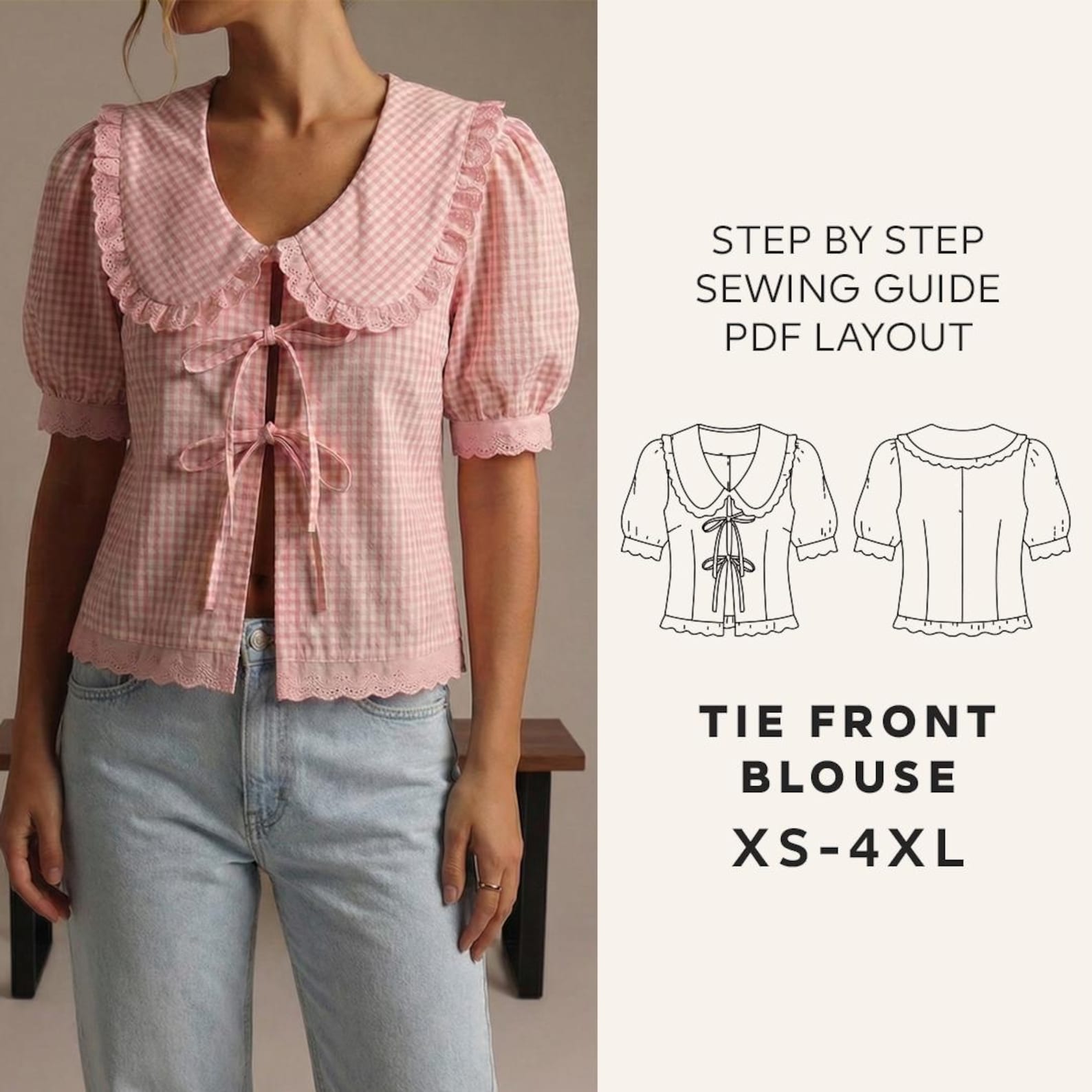 Puff Sleeve Blouse Sewing Pattern | Tie Front Blouse PDF | Summer Top ...
