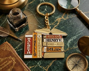 Shakespeare Book Stack Keychain, Classic Literature Charm, Dark Academia Bag Accessory, Book Lover Gift, English Teacher Reader Gift