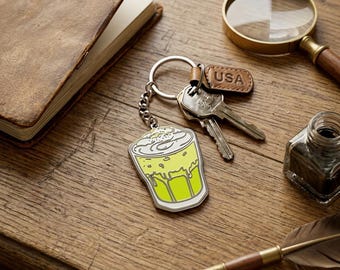 Matcha Latte Keychain Cute Green Tea Charm Kawaii Drink Keyring Aesthetic Cafe Lover Gift Bag Accessory