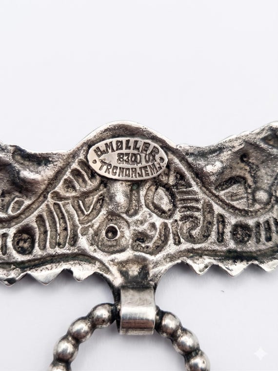 Antique Henrik Møller Silver Brooch - Norwegian Dragestil Viking Revival View 3