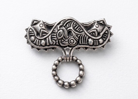 Antique Henrik Møller Silver Brooch - Norwegian Dragestil Viking Revival