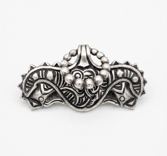 Antique Henrik Møller Silver Brooch - Norwegian Dragestil Viking Revival View 2
