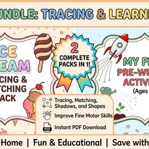 Toddler Tracing Worksheets Bundle | Pre Writing Activities Ages 2-4 | Preschool Printable Busy Book | Fine Motor Skills | 30+ Pages PDF