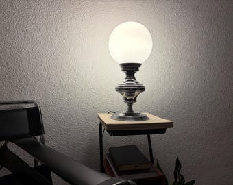 1970s Space Age Chrome and Opaline Glass Accent Lamp