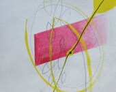 Abstract Gray, Pink, Lime Green, Original Painting, Gouache and Watercolor on Paper